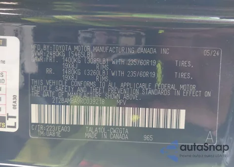 2024 Lexus Rx 350 from USA, damaged, VIN 2T2BAMBA9RC039218